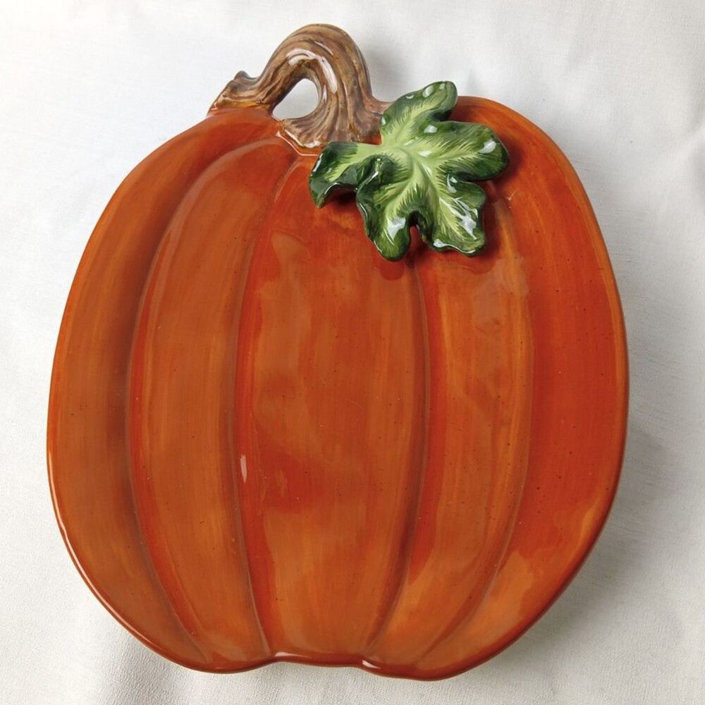 Ceramic Pumpkin Serving Platter 12" Orange Fall Thanksgiving Harvest Decor New